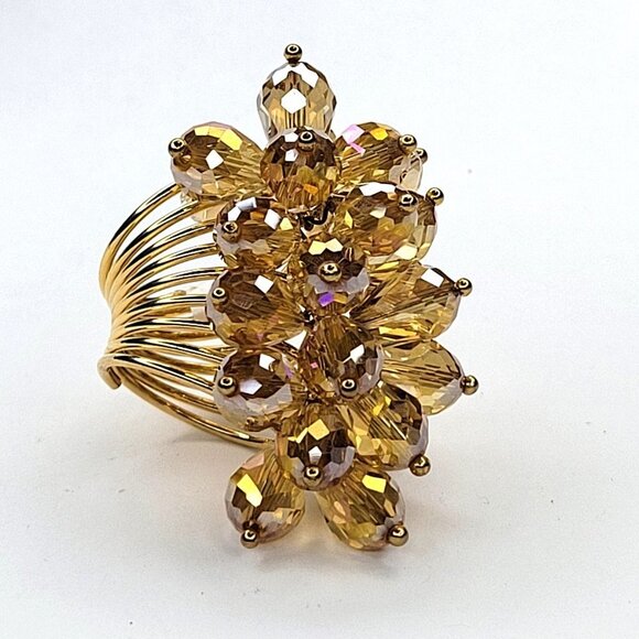Swaroski Crystal Ring Flamboyant Unique Crystal Bicone Beaded Cluster Ring - Picture 14 of 14